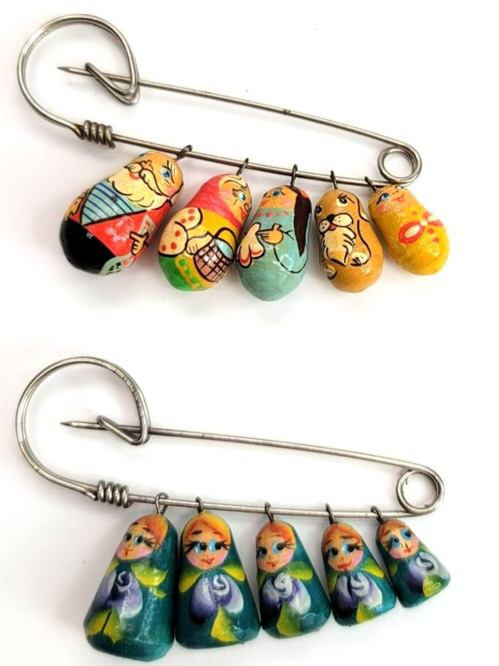 Vintage Russian Nesting Dolls Pins Brooches Multi-color Families CT501